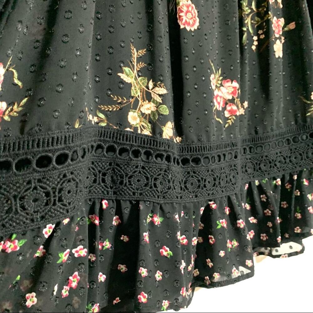 Anthropologie Maeve Steffy Floral Bohemian Babydoll Black Ruffled Blouse size S - Picture 13 of 14